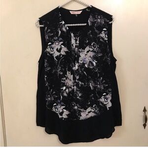 Rebecca Taylor Black Floral Silk Tank Blouse Sz 10